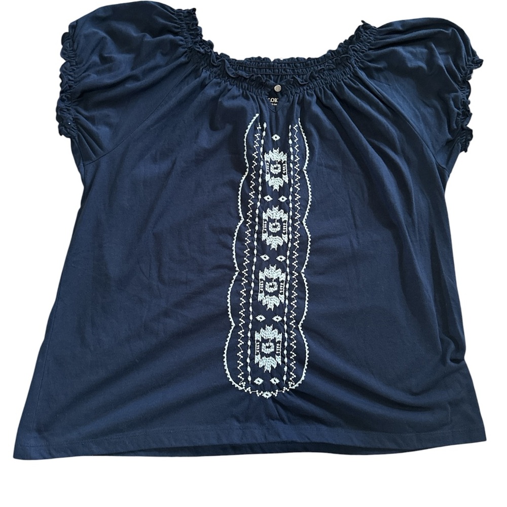 Faded Glory- Size XL Navy Boho Embroidered Peasant Top